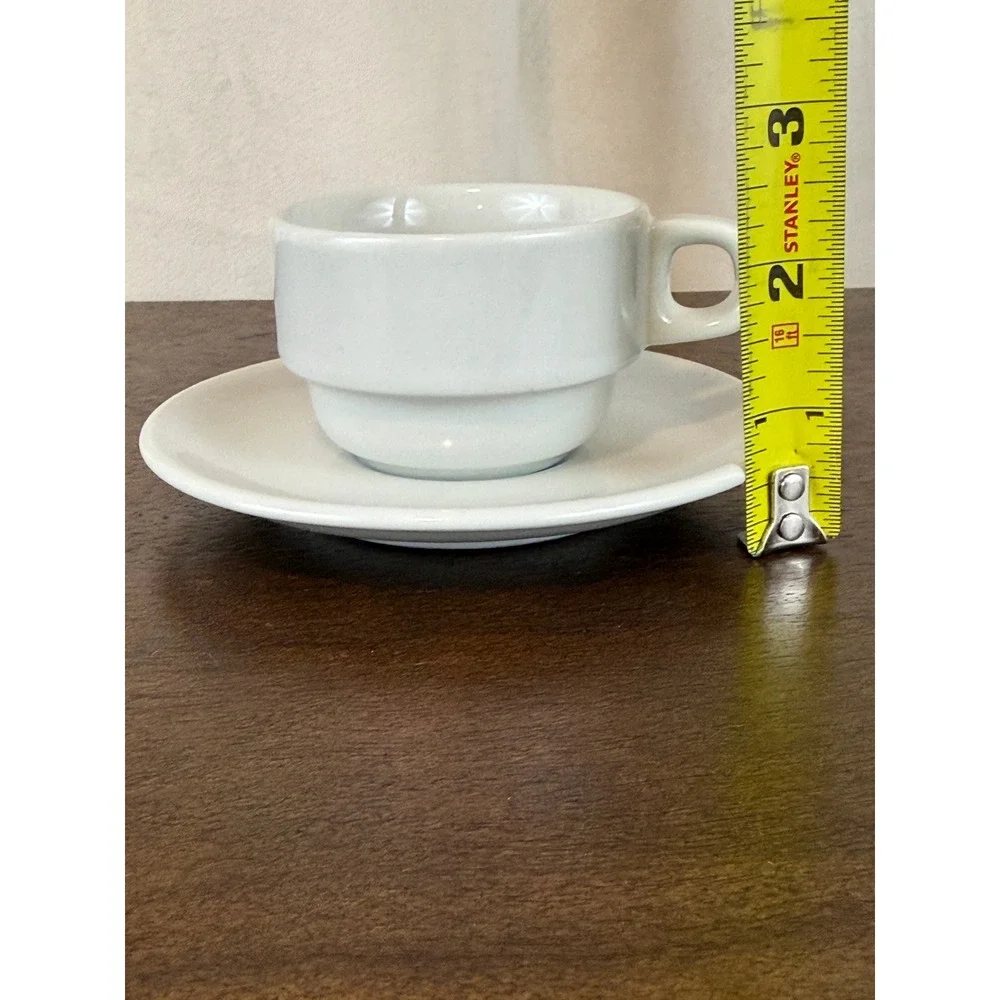 ACF Italy White‎ Stackable Demitasse Espresso Cups and Saucers Set of THREE